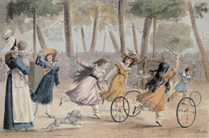 Mädchen spielen Reifen im Jardin du Luxembourg von Jean Henri Marlet