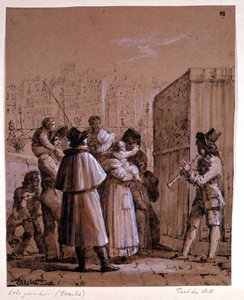 Polichinelle in der Nähe der Pont des Arts in Paris, von Marlet um die Mitte des 19. Jahrhunderts von Jean Henri Marlet