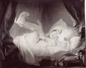 La Gimblette oder Junges Mädchen, das ihren Hund auf ihrem Bett tanzen lässt von Jean Honore Fragonard