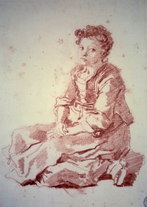 Kleines Mädchen, das auf ihren Fersen sitzt von Jean Honore Fragonard