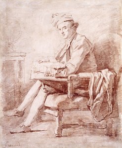 Porträt von Joseph-Jerome Le Francais de Lalande, ganzfigurig, sitzend, im Profil nach links, ein Buch haltend, ein Globus ruht auf einem Tisch links von Jean Honore Fragonard