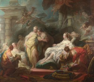 Psyche, die ihren Schwestern Geschenke von Amor zeigt