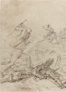 Der Maultiertreiber greift Don Quijote an, als er hilflos am Boden liegt von Jean Honore Fragonard