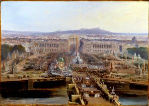 Revolution von 1848: Concorde-Fest am 21. Mai 1848, Abfahrt der Arbeiterkorporationen vom Place de la Concorde zum Champs de Mars. Gemälde auf maroufliertem Papier von Jean Jacques Champin. Paris, Musée Carnavalet von Jean Jacques Champin