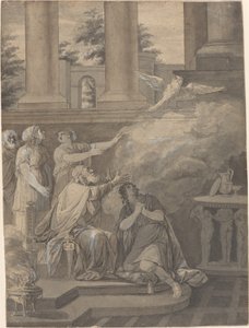Pallas Athene in Form eines Vogels verlässt Nestor und Telemachus