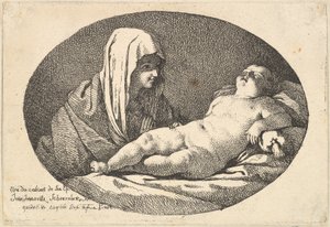 Die Jungfrau links beobachtet das schlafende Jesuskind, eine ovale Komposition, nach ..., 1760-63 von Jean Jacques Lagrenee