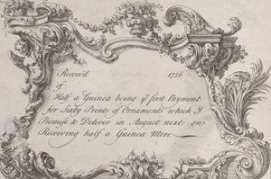 Handelskarte für Frazer, Armeedrucker, Schreibwarenhändler und Buchbinder, 1736 von Jean La Rocque