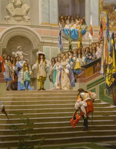 Empfang von Louis II. de Bourbon Conde, genannt der Große Conde, durch König Louis XIV. in Versailles im Jahr 1674