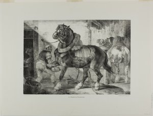 Ein französischer Hufschmied, Tafel 12 aus Verschiedene Motive aus dem Leben und auf Stein gezeichnet (Die englische Suite) von Jean Louis André Théodore Géricault