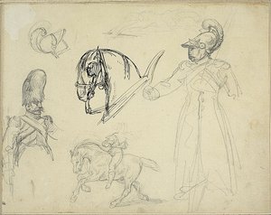 Skizzen von Pferden und Soldaten von Jean Louis André Théodore Géricault