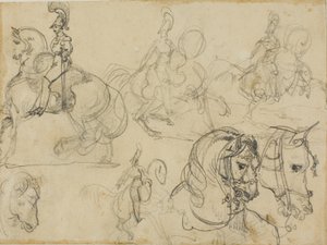 Skizzen von berittenen Karabinieren und Pferdeköpfen von Jean Louis André Théodore Géricault