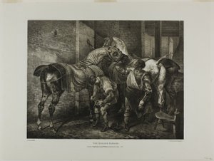 Der englische Hufschmied, Platte 10 aus Verschiedene Motive aus dem Leben gezeichnet und auf Stein (Die englische Suite) von Jean Louis André Théodore Géricault