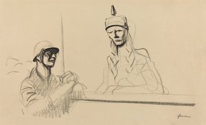 Französischer Soldat spricht Germania an, ca. 1914-1919