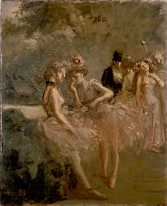 Szene hinter den Kulissen eines Theaters, um 1870-1900