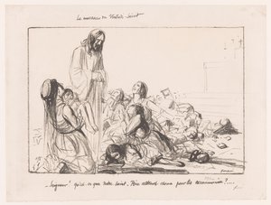 Frauen in bombardierter Kirche klagen Christus an (Le massacre du Vendredi-Saint)