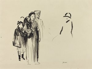Frau und zwei Kinder mit deutschen Soldaten, ca. 1914-1919 von Jean Louis Forain
