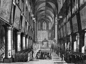 Französische Revolution: Segnung der Nationalgardefahnen durch Monsignore Juigne in der Kirche Notre Dame am 27. September von Jean Louis II (after) Prieur