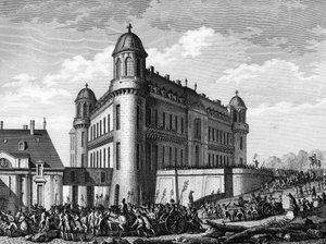 Französische Revolution: Kanone zum Schloss Chantilly in Paris am 9. August gebracht. von Jean Louis II (after) Prieur