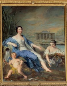 Ganzkörperporträt von Marie Anne de Bourbon, genannt Mademoiselle de Clermont (1697-1741), bei den Mineralquellen von Chantilly