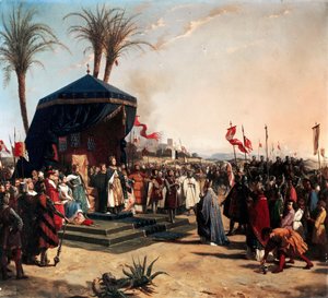 Der heilige Ludwig, König von Frankreich, empfängt Robert, Patriarch von Jerusalem in Damiette von Jean Marie Oscar Gué