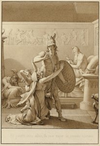 Creusa fleht Aeneas an, als er in den Krieg zieht