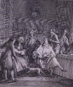 Das Ankleidezimmer des Gentlemans, graviert von P.A. Martini (1739-97)