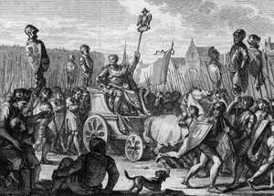 Einzug von Philipp II. August (1165-1223) in die Straßen von Paris nach dem Sieg der französischen Armee gegen die Flamen und Welfen von Otto IV. in der Schlacht von Bouvines