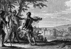 König Ludwig III. (863-882) und Karlmann II. (867-884) belagern die Stadt Wien, 883. Gravur von Jean Michel Moreau, genannt Moreau le Jeune (1741-1814)