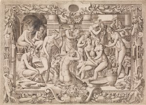 Frauen beim Baden, 1535-55 von Jean Mignon