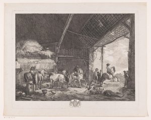 Figuren und Pferde im Stall des Postamts (Prenten nach Gemälden von Philips Wouwerman) von Jean Moyreau