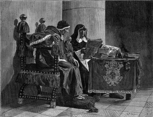 Der Papst und der Inquisitor auch genannt „Sixtus IV. (1471-1484) und Tomas de Torquemada (1420-1498)“ - Gravur nach dem Gemälde von John Paul Laurens (1838-1921)
