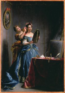 Eine Dame bei ihrer Toilette