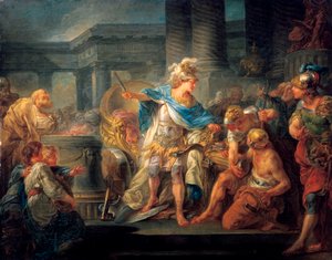 Alexander durchtrennt den Gordischen Knoten, spätes 18. bis frühes 19. Jahrhundert von Jean Simon Berthelemy