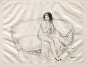 Sitzende nackte Frau auf einem Sofa von Jean Veber
