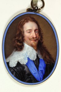 König Karl I. im purpur-schwarzen Habit mit Spitzenkragen und blauem Band des Hosenbandordens von Jean the Elder Petitot