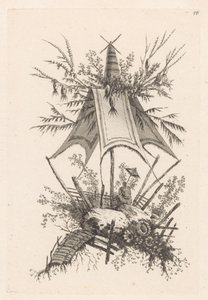 Mann mit Sonnenschirm unter Zelt von Jeanne Deny