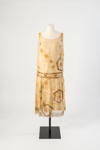 Zitronengelbes Seidenchiffon-Abendkleid mit Perlenstickerei, 1927 von Jeanne Paquin