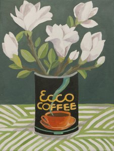 Weiße Magnolie in alter Kaffeekanne