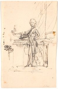 Kompositionsentwurf für ein Ganzkörperporträt von Friedrich dem Sechsten als junger Kronprinz. Stehend an einem Tisch, en face nach links von Jens Juel