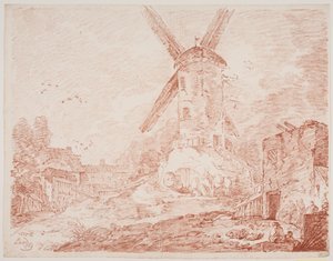 Italienische Landschaft mit Windmühle