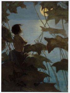Er schaute auf den breiten gelben Mond und dachte, dass sie ihn ansah, aus The Water Babies von Charles Kingsley, veröffentlicht 1916 von Jessie Willcox Smith