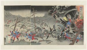 Zerstörung der Eisenbahn in Mandschurei während des Russisch-Japanischen Krieges von Jinsai Rosetsu