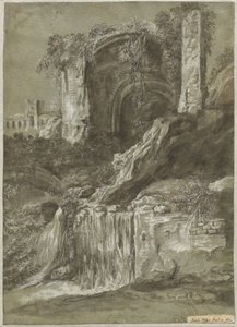 Ein Wasserfall mit Ruinen (Rückseite)