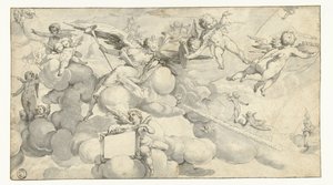 Putti und Engel mit Kartusche