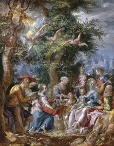 Die Heilige Familie mit Heiligen und Engeln