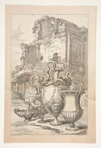 Vasen in einer Landschaft unter antiken Ruinen von Joachim von Sandrart