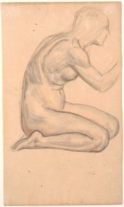 Modellstudie; kniende Frau im Profil rechts