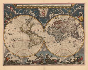 Doppelhemisphärenkarte der Welt, 1662 von Joan Blaeu