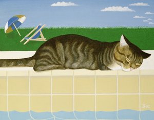 Getigerte Katze an einem Pool
