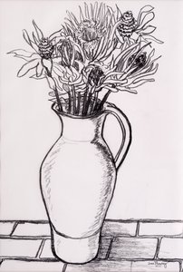 Brauner Krug mit getrockneten Blumen von Joan Thewsey